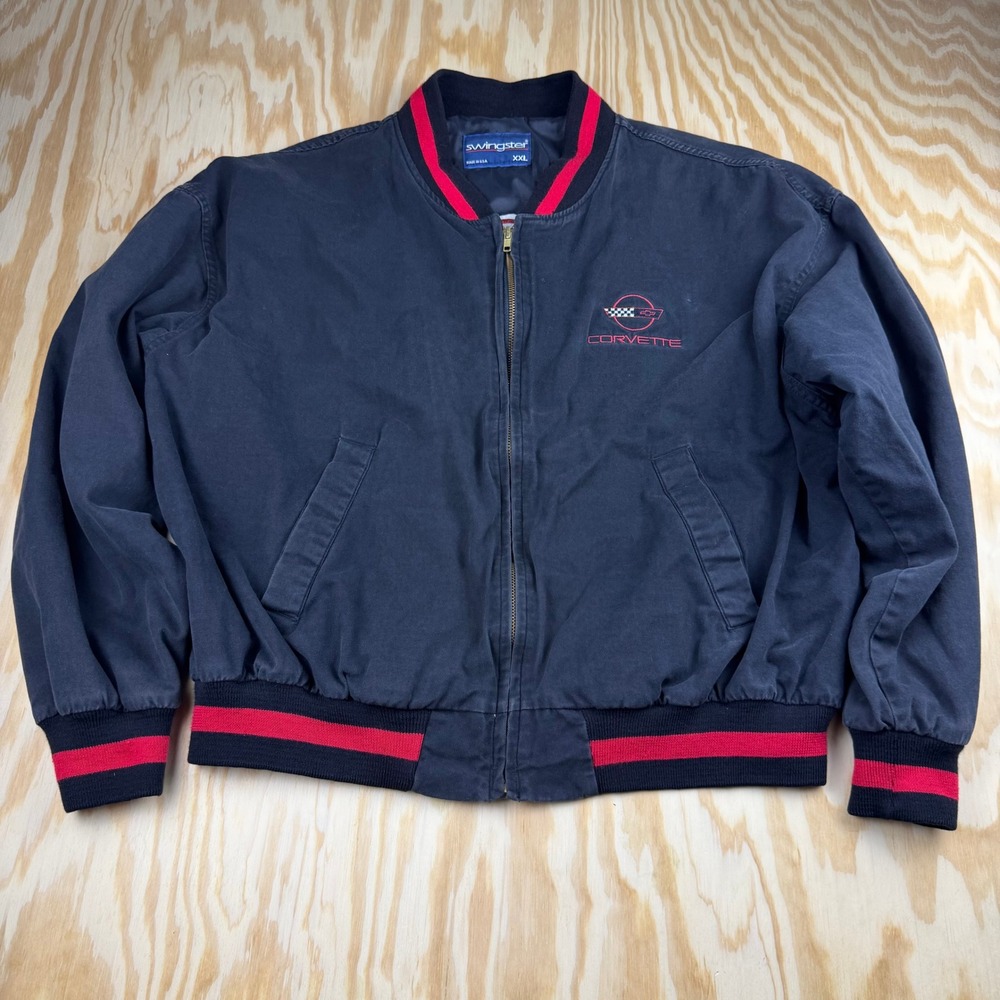 Swingster Corvette Bomber Jacket Mens XXL Black Cotton Canvas Vintage USA Made